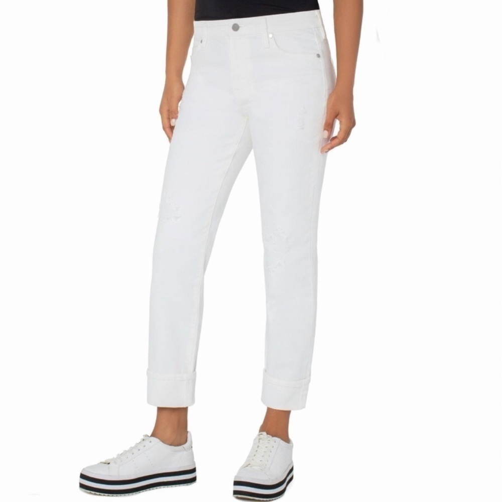 NWT Liverpool Jean Co Market High Rise Girlfriend Jeans Bone White Destructed